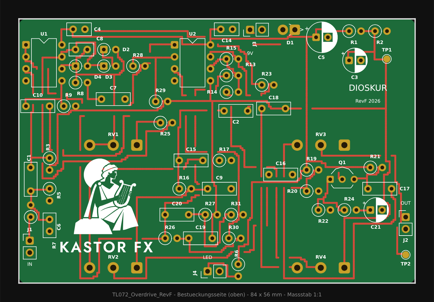 PCB of the Dioskur RevF, render from KiCad